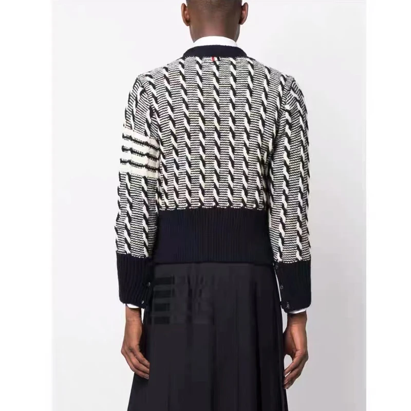 Low Neck Polyester Stripe Button Front Cardigan