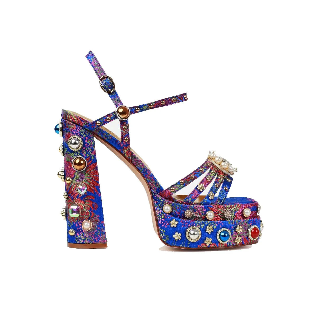 Summer Fashion Sexy Hollow Button Water Diamond Women's Sandals Thick High Heel Thick Sole Banquet Shoes