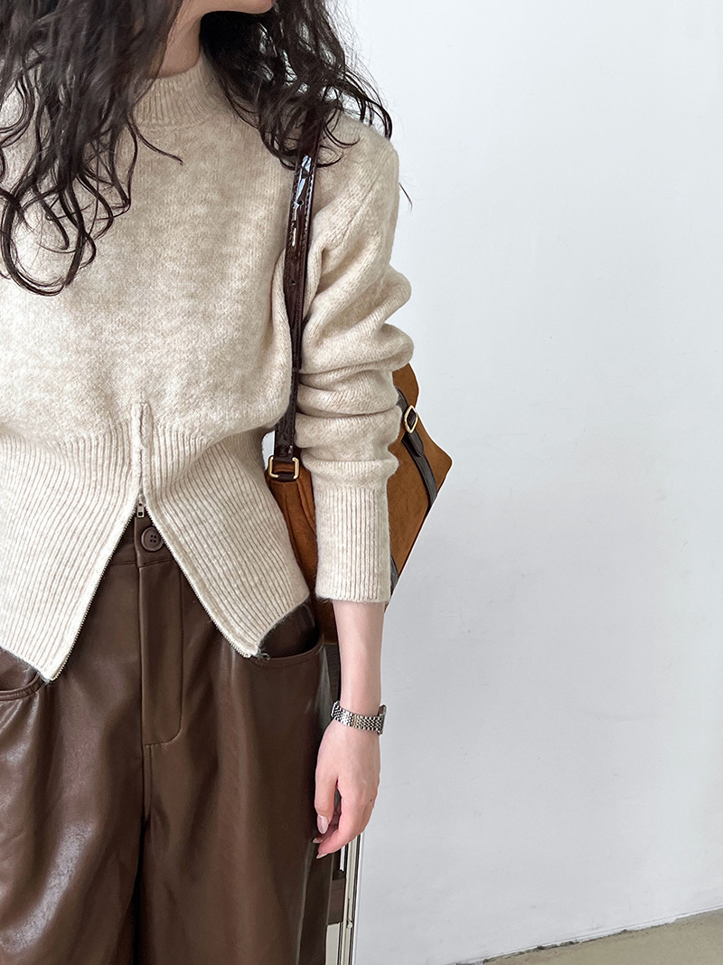 Korean Solid Long Sleeve Loose Crew Sweater