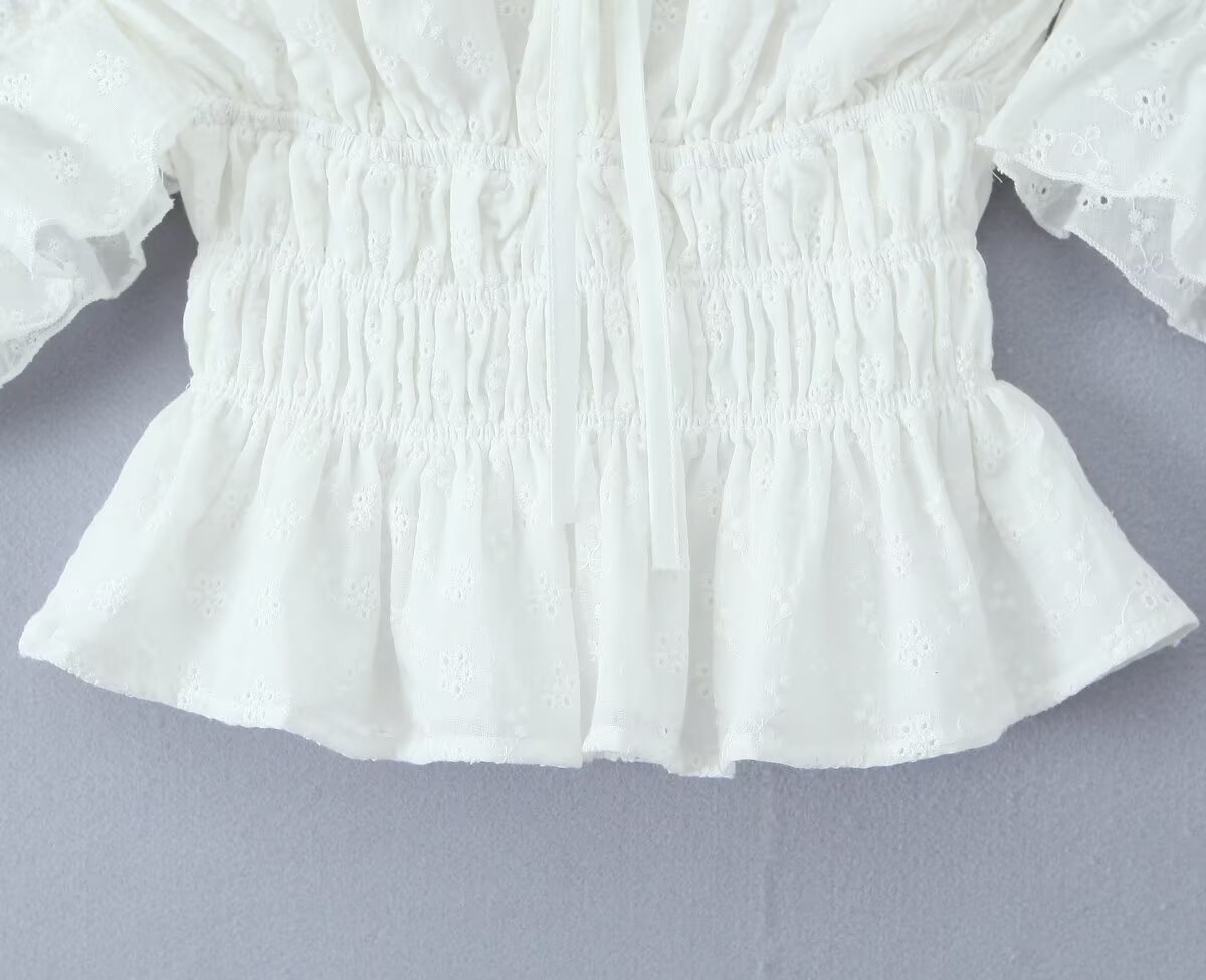 Asymmetric Mandarin Collar Ruffle Hem Top