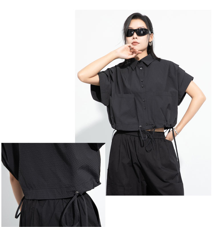 Ladies Streetwear Oversized Half Sleeve Collar Shirt
