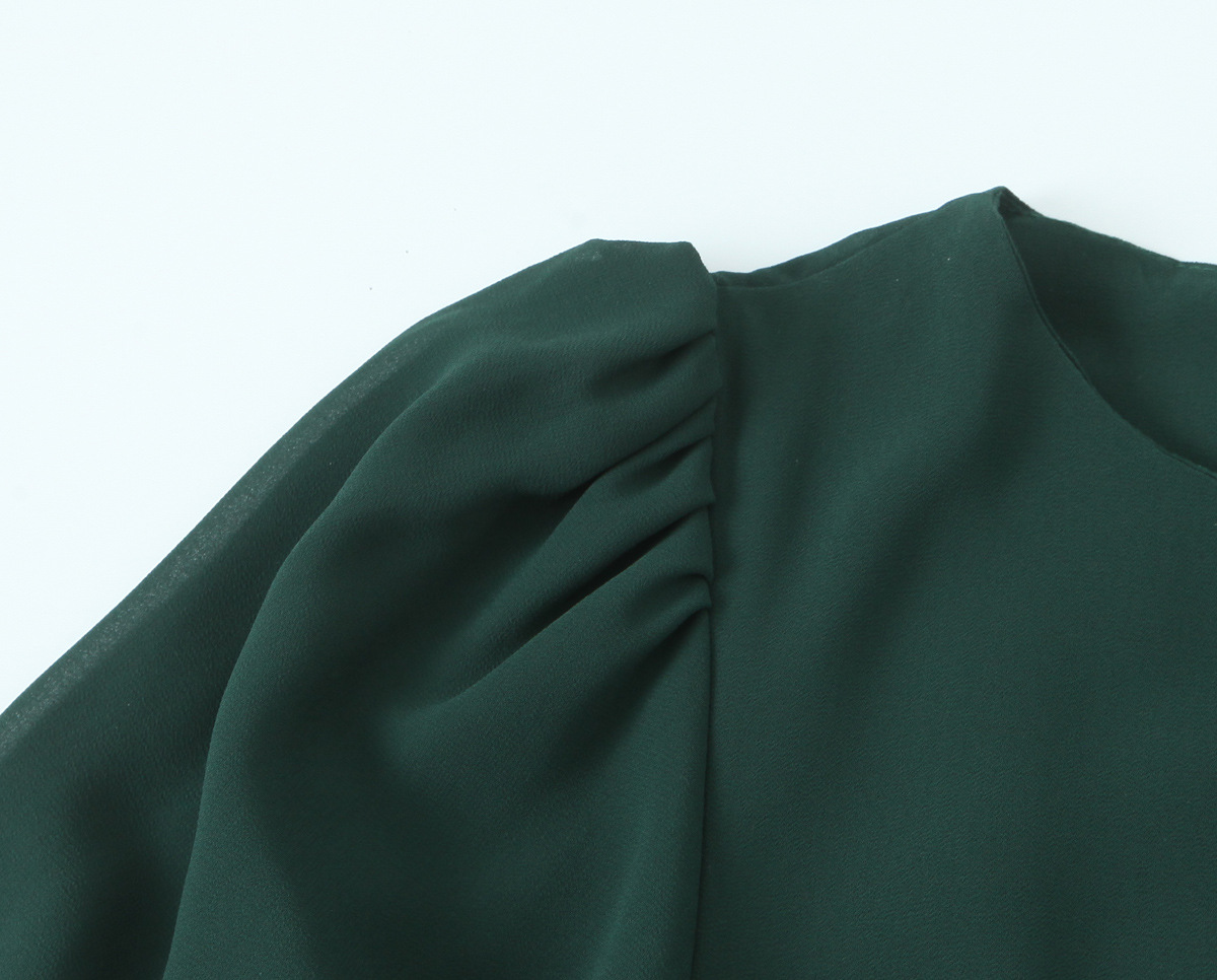 Bubble Sleeve Slimming Round Neck Dress