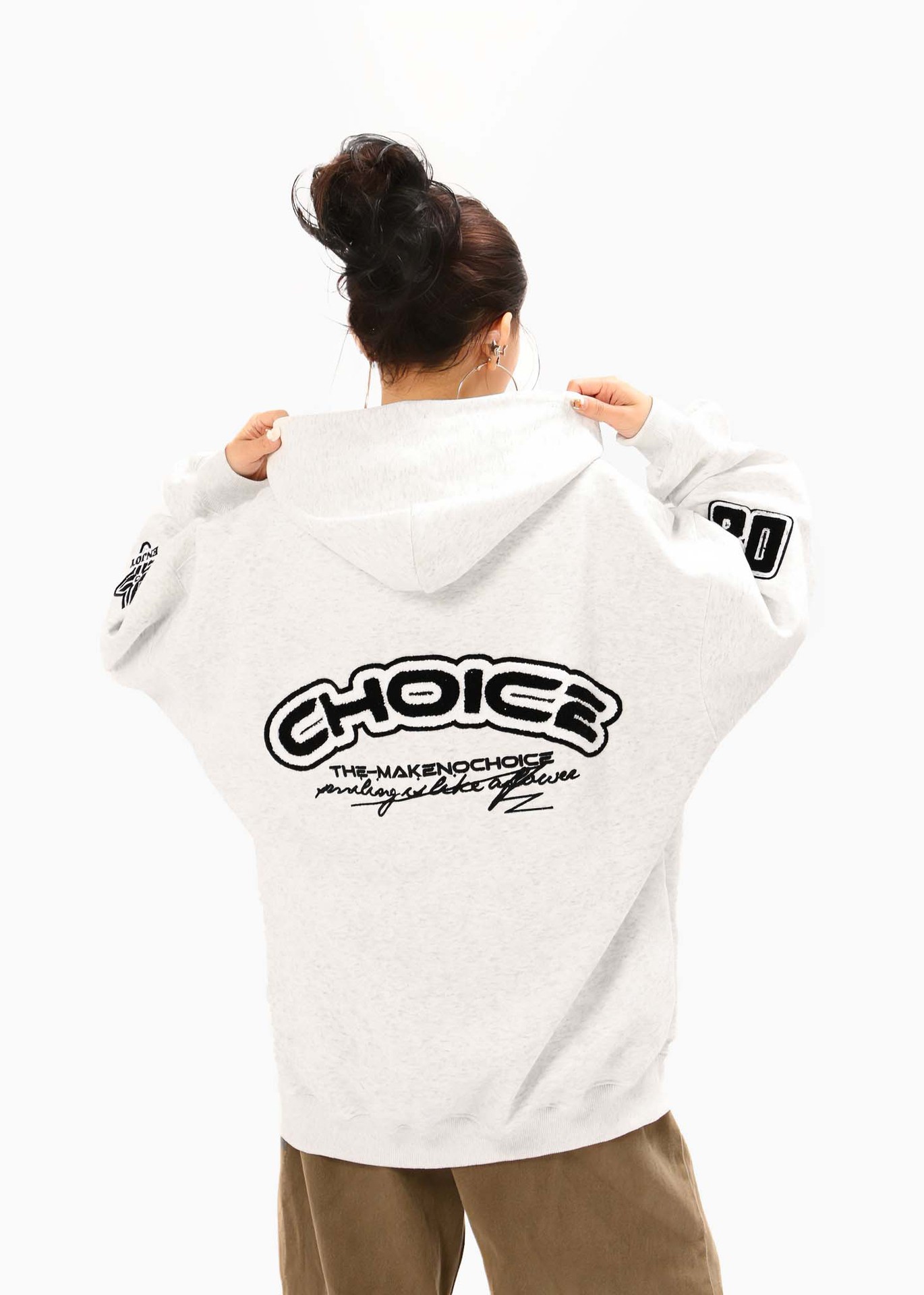 Text Embroidered Long Sleeve Oversized Cotton Hoody