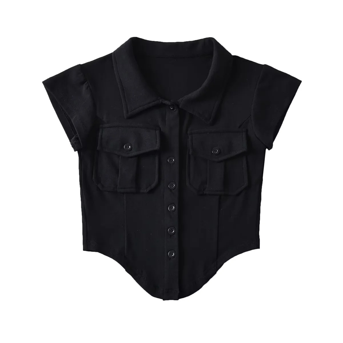 Ladies Half Sleeve Notch Collar Cardigan Tee
