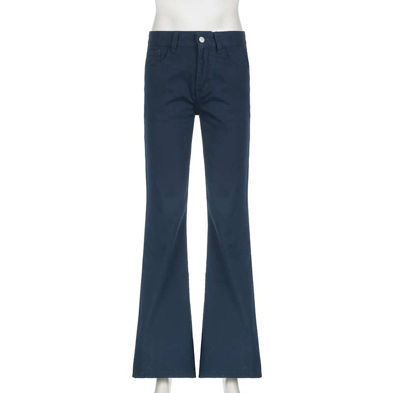 Solid color versatile loose fit slimming low waist jeans