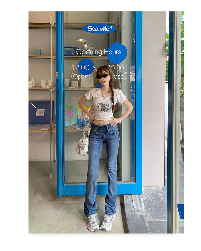 Women's Low Waist Flared Jeans Slim Fit Elastic Straight Leg Horseshoe Pants