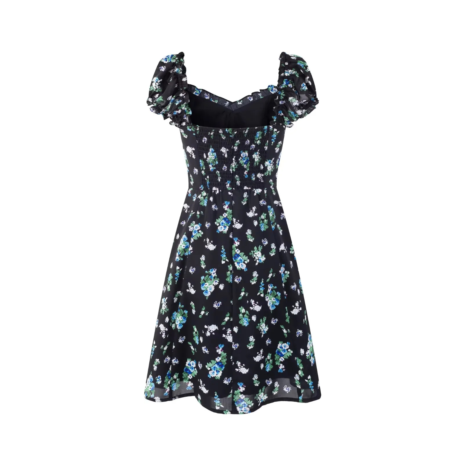Flower Print Puff A-Line Empire Mini Dress