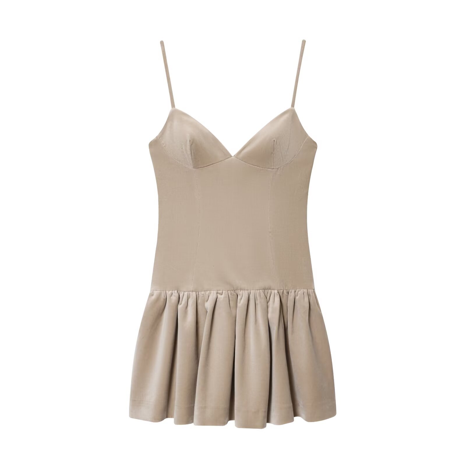 Gathered Spaghetti Strap Plunge Dress