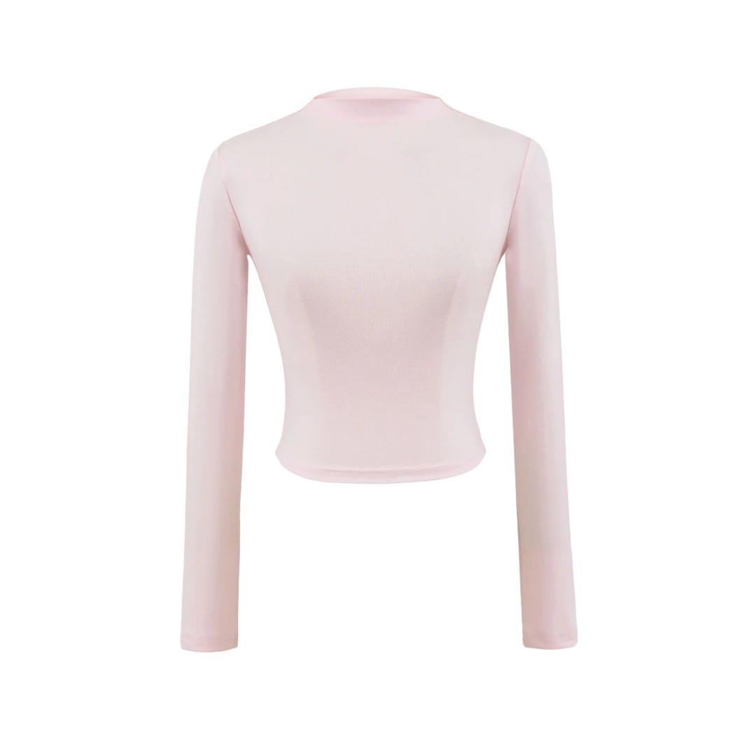 Slim Plain Mock Turtleneck Long Sleeve Belly Tee