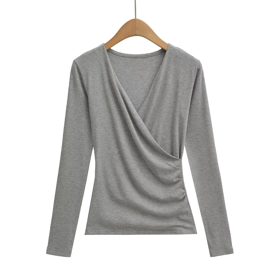 Ladies Plunge Crisscross Full-Sleeved Slim Fit Tee