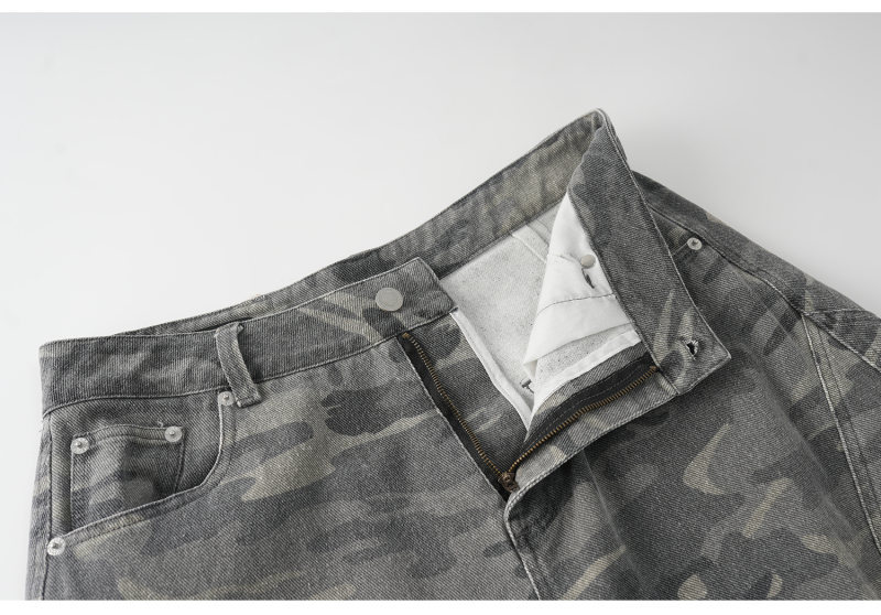 Camouflage Cargo Wide-Leg Pants Unisex Loose Casual Vintage Knife-Edge Trousers