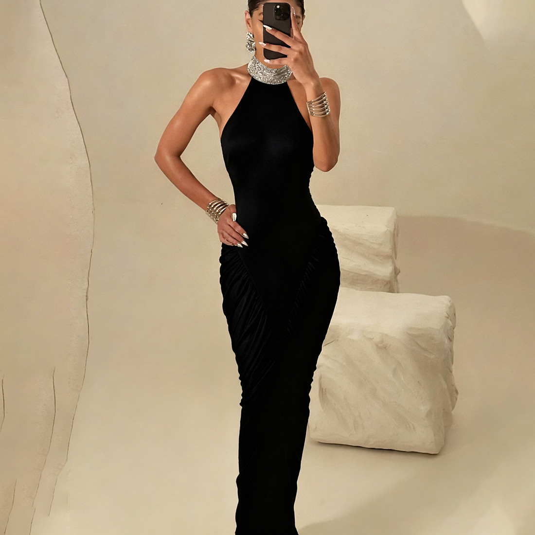 Halter Sleeveless High Waist Open Back Dress