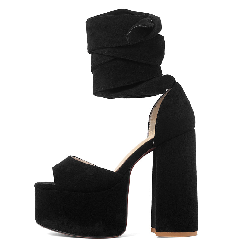 Summer Thick Heel Platform Sandals Large 40-43 Women's Shoes Striped Style