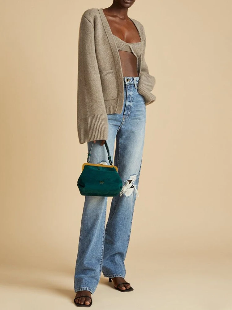 Ladies Wool Color Block Button Up Cardigan