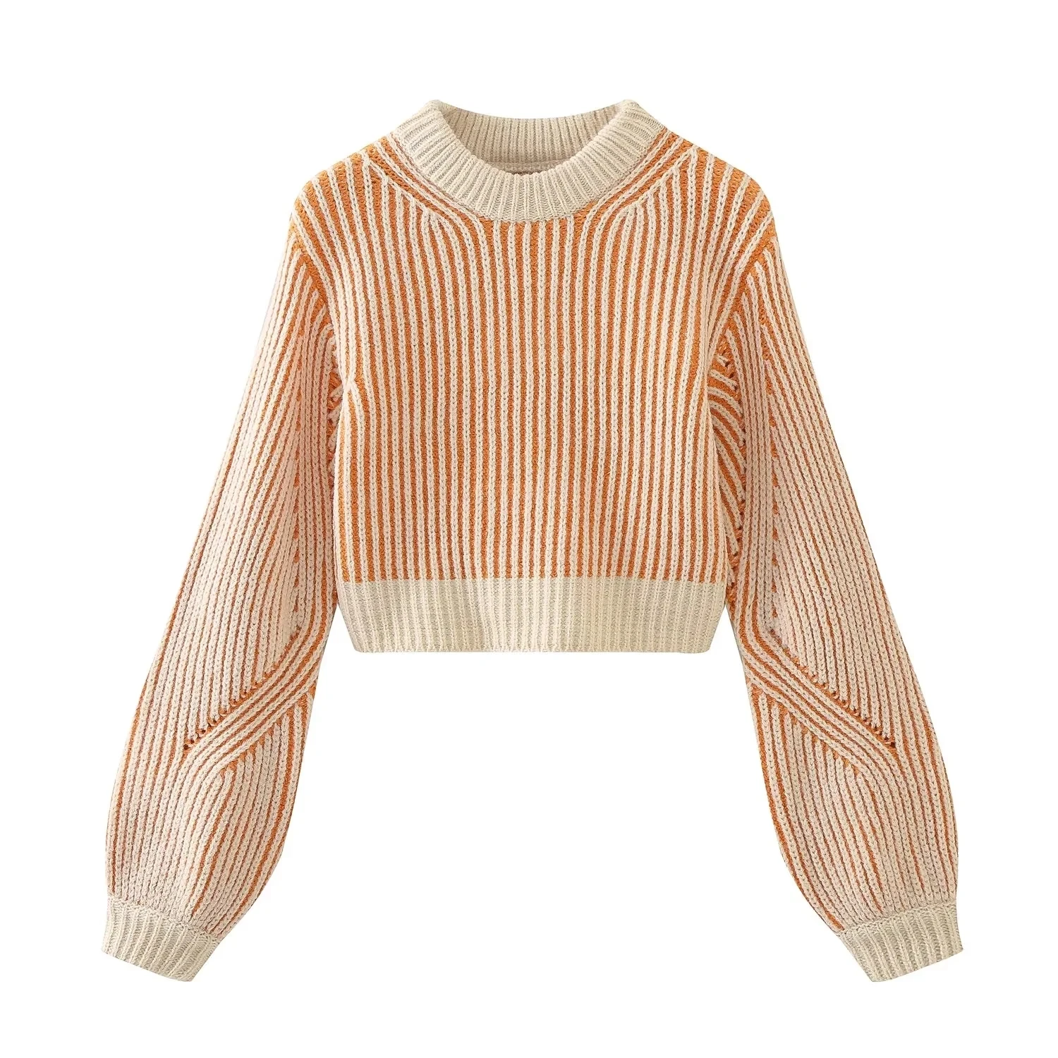 Ladies Crew Collar Banded Wrist-Length Keyhole Sweater