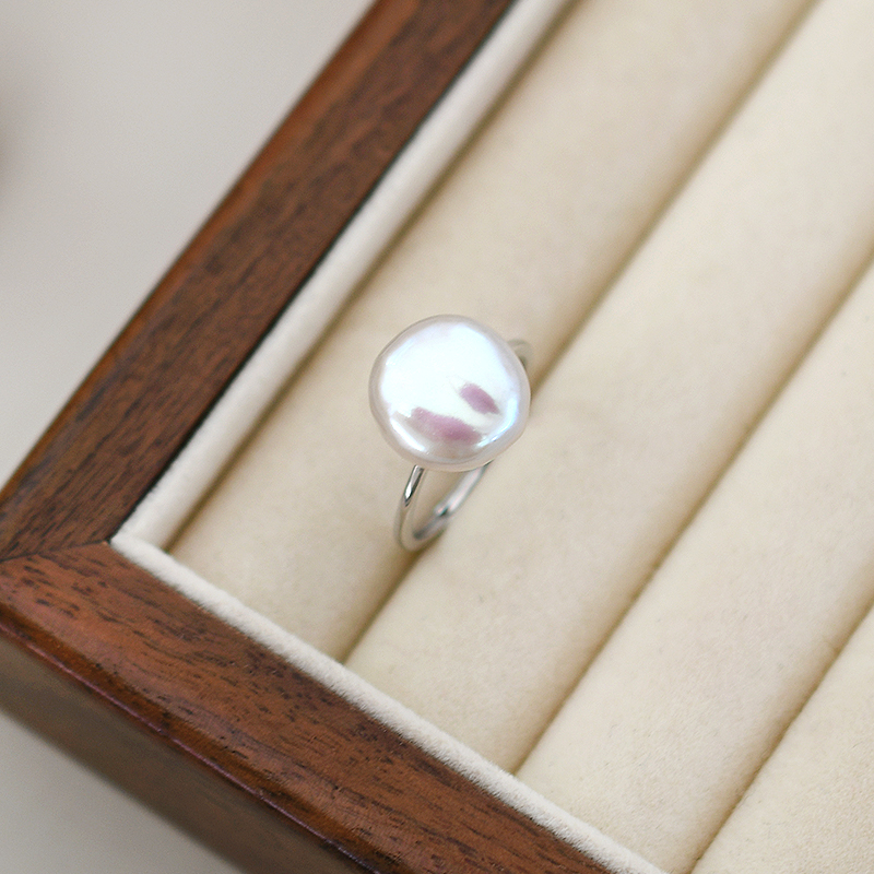 Natural Colorful Baroque Pearl Ring 925 Sterling Silver Style Button Ring with Unique Design Sense