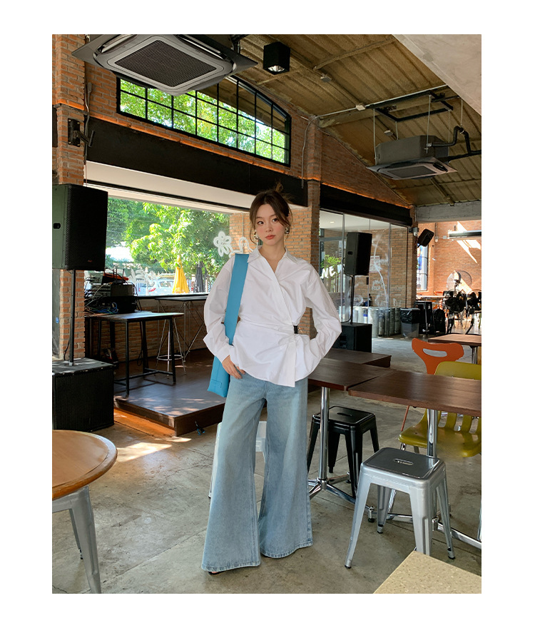 Ladies' Oversized Polo Collar Full Sleeve Gathered Shirt