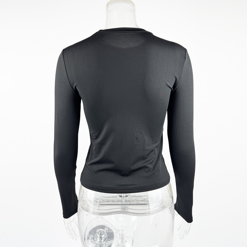 Long sleeved round neck T-shirt solid color slim fit top