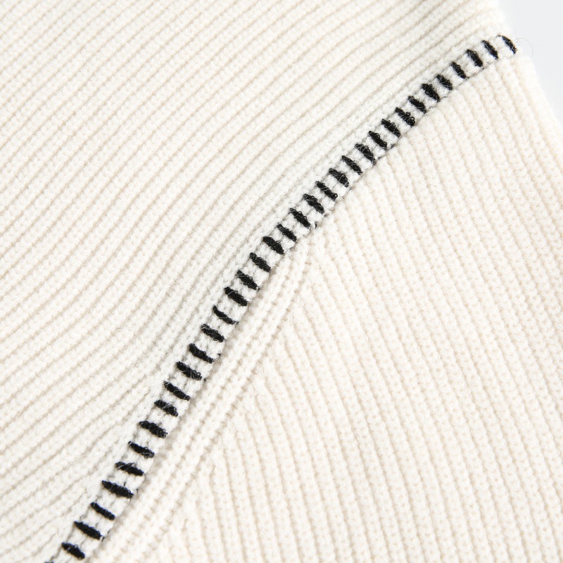 Block Hand Stitching Henley Collar Design Loose Knitwear