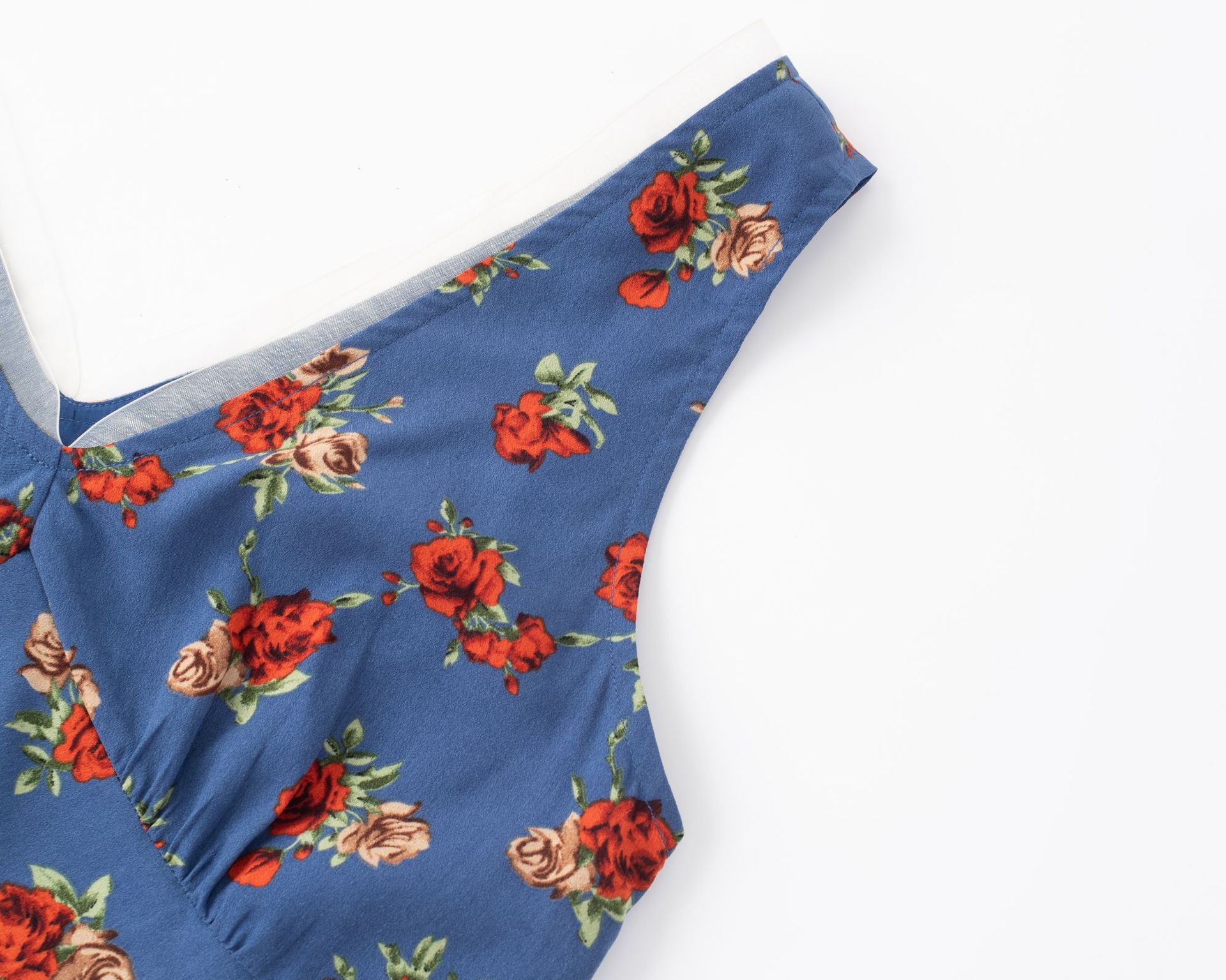 Floral V-Neck Belted Waist Slimming Dress
