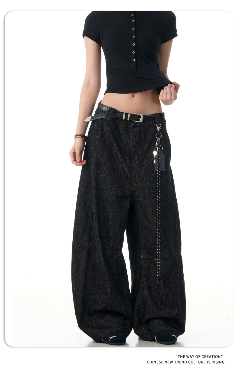 Black Tapered Jeans for Men and Women Casual Wide-Leg Long Pants