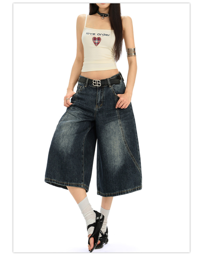 Women's Denim Pants Dark Color Versatile Loose Wide-Leg Design Sense Straight Leg Pants