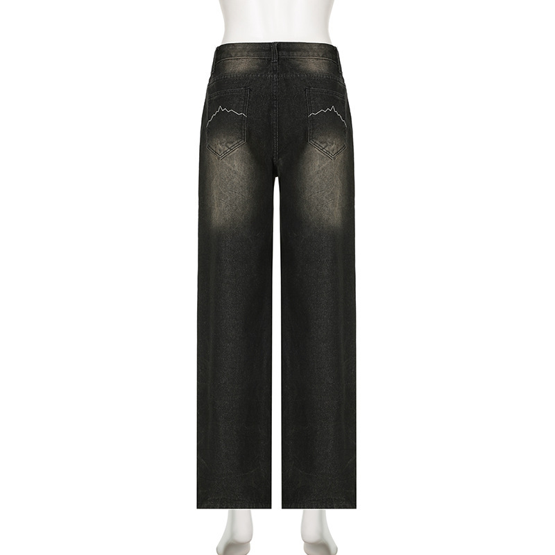 Retro high waisted loose washable street style minimalist straight leg casual pants