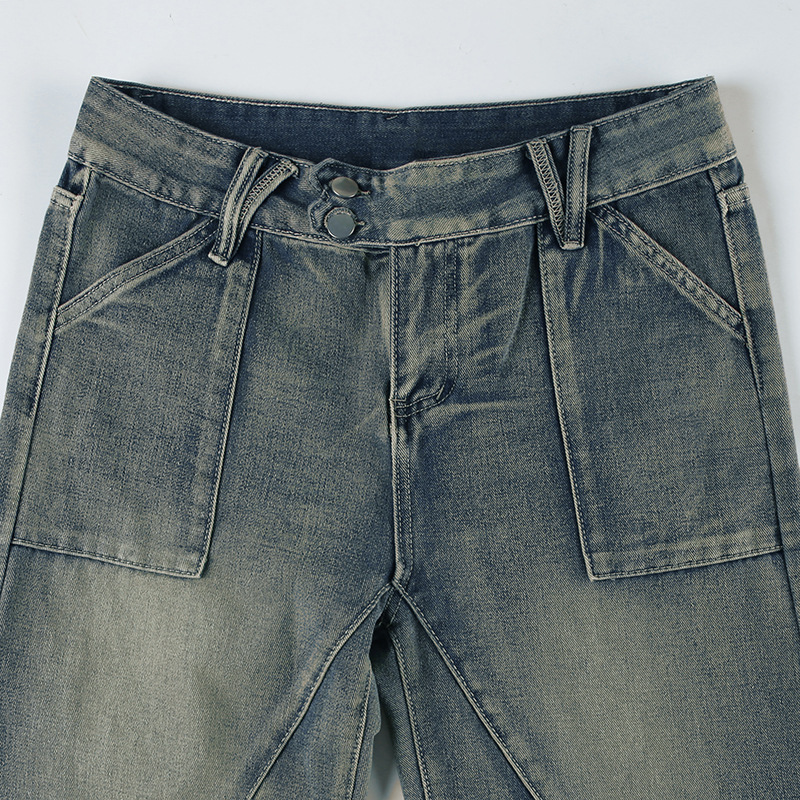 Low waist irregular split line pocket jeans