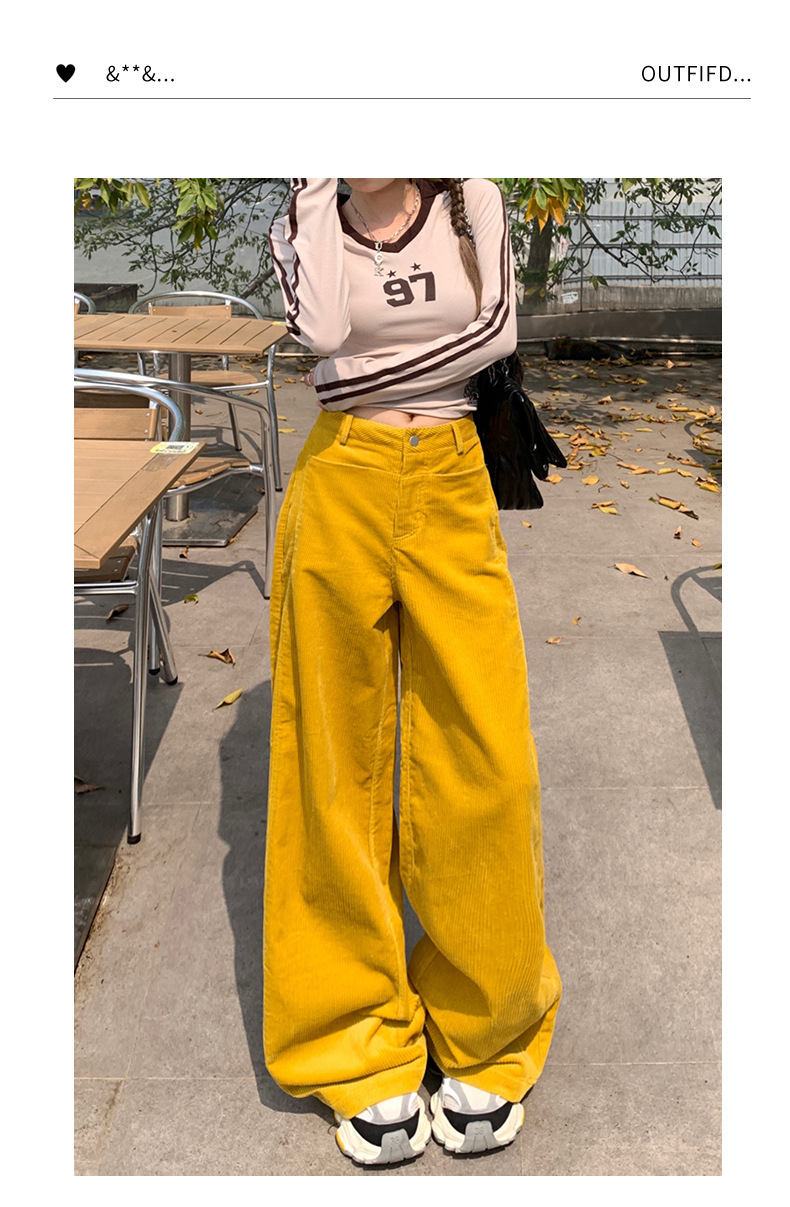 Women's Yellow Casual Pants Loose Wide Leg High Waist Corduroy Sweatpants