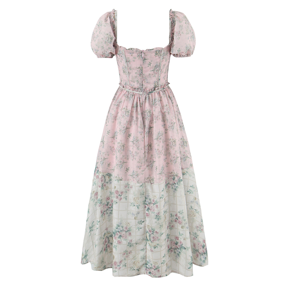 Square Neck Botanical Print Short Puff Resort Dress