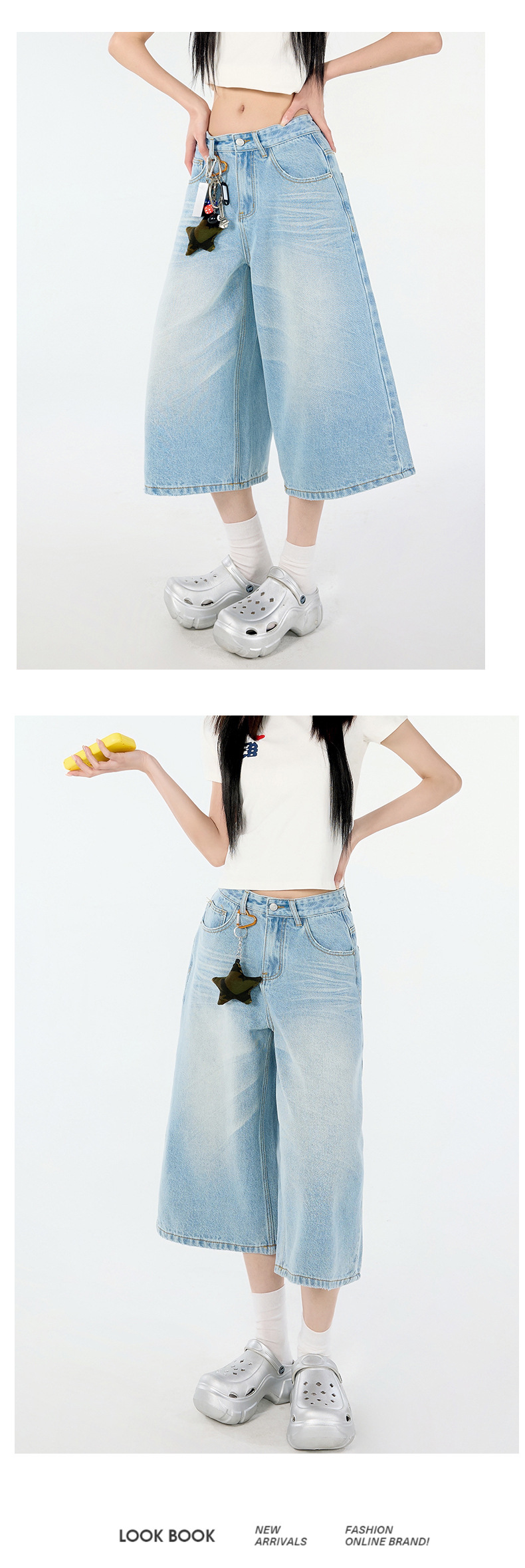 Design Creased 7/8 Length Jeans Women Summer Loose Wide-Leg Casual Lazy Mid-Length Pants