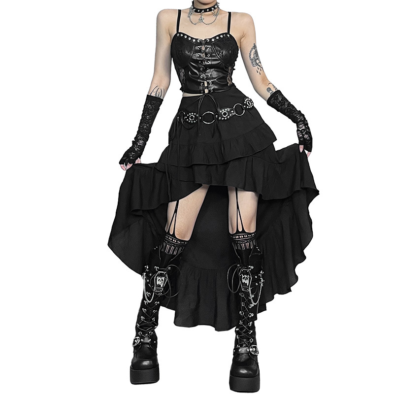 Sultry Deep Retro Draped Solid Polyester Skirt