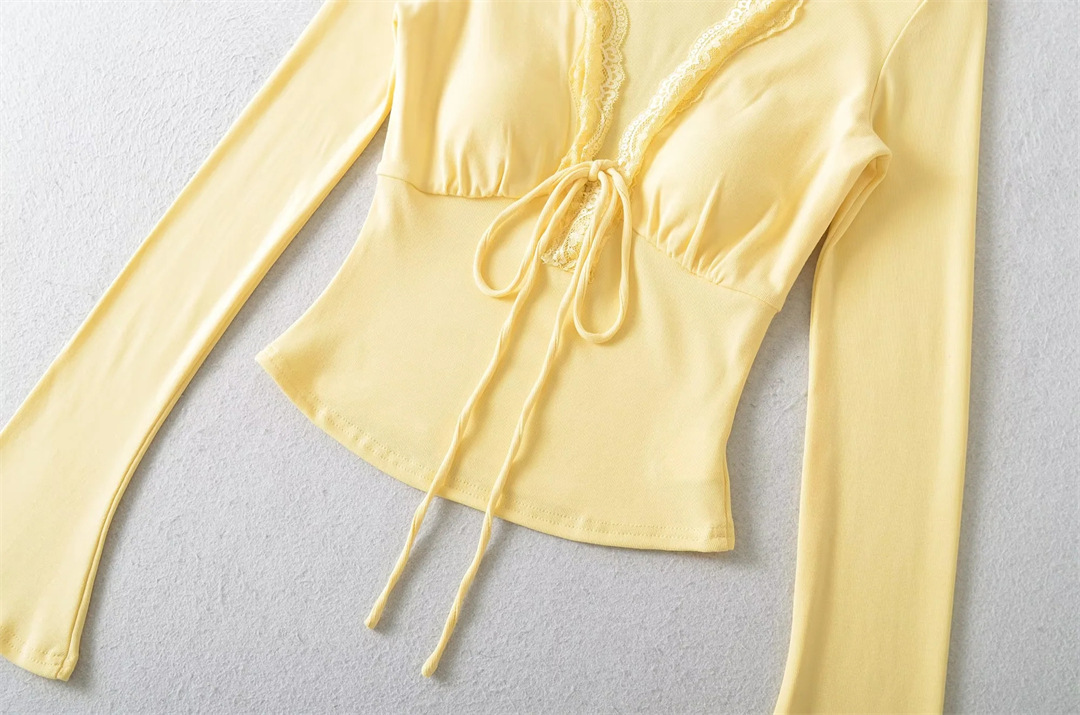 Solid Private Lady Plunge Neckline Slim Fit Top