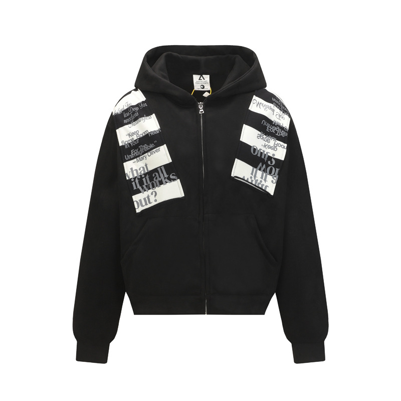 Street Style Letter Patch Suede Hooded Sweatshirt for Men and Women