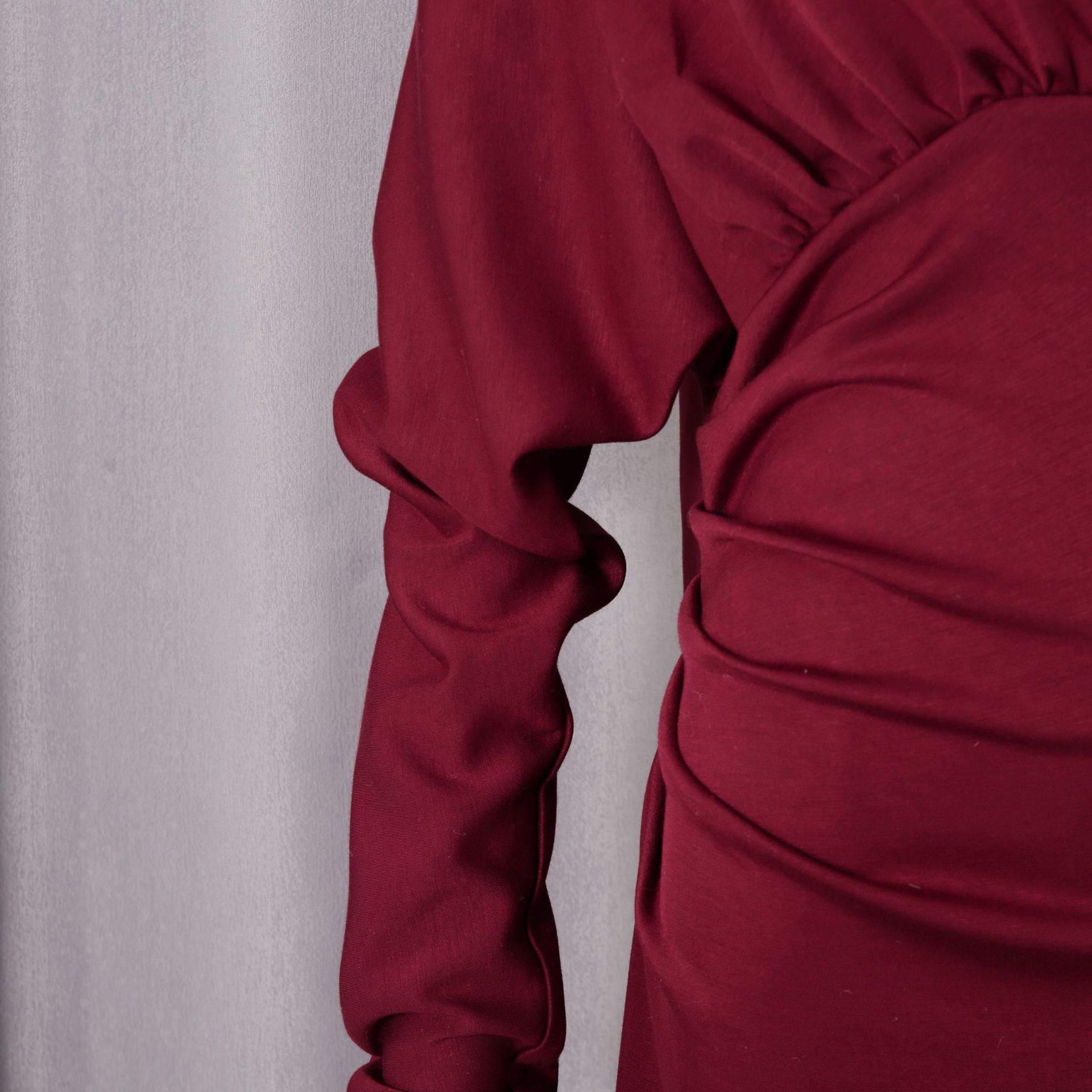 Tailored Polyester Maxi Dress with Ruched Bodice