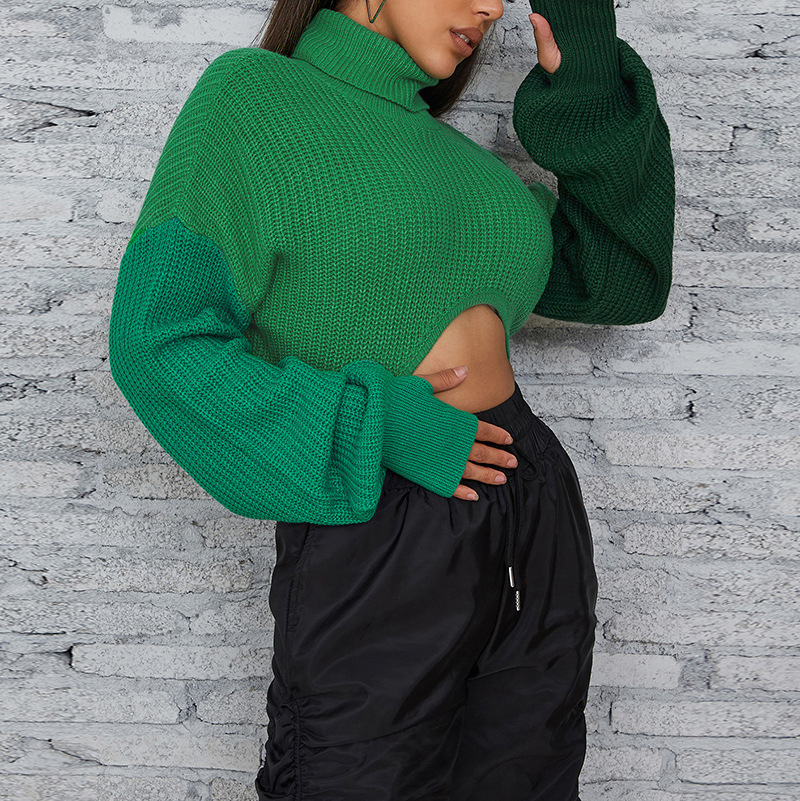 Ladies Asymmetric Textured Cropped High Neck Sweater