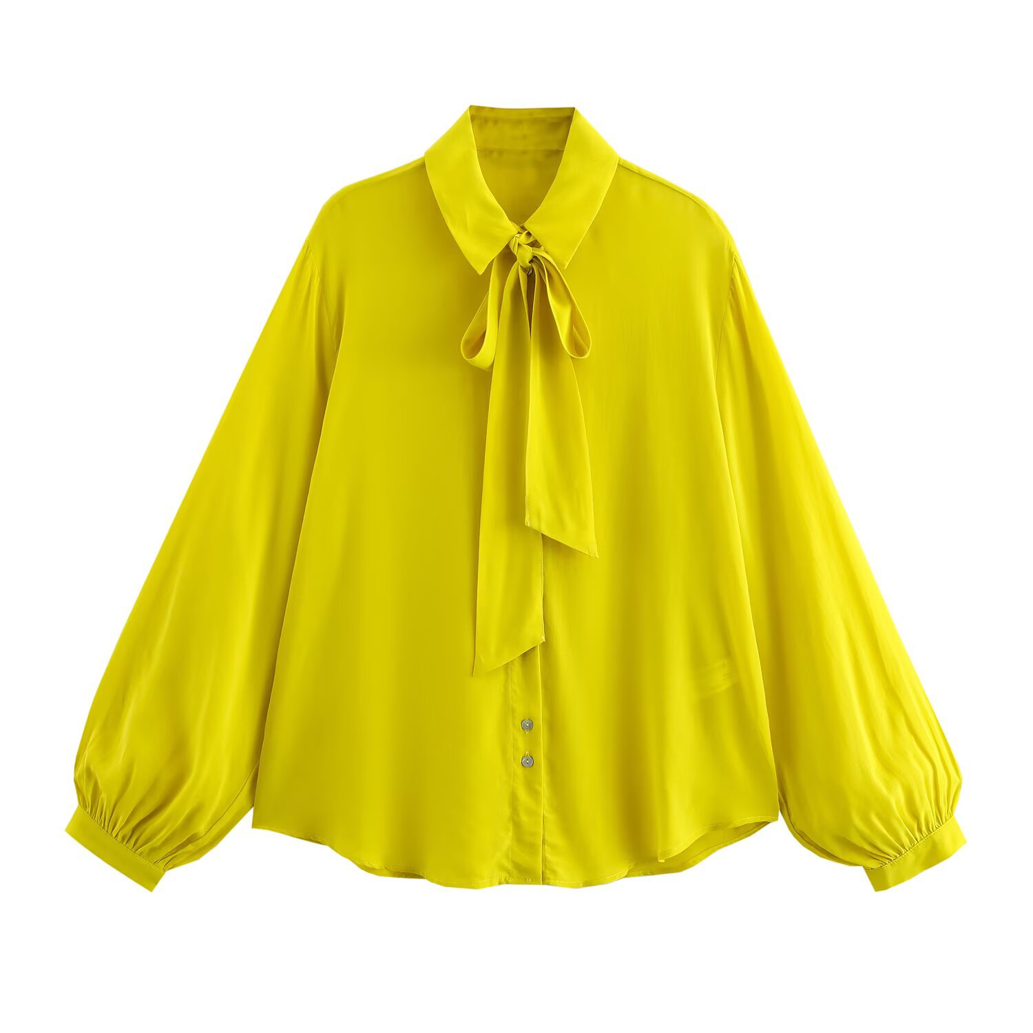 European Long Sleeve Drop Shoulder Ribbon Knot Blouse