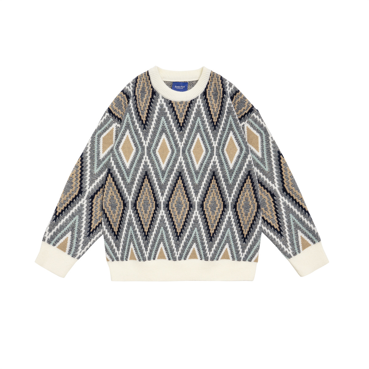 Japanese Workwear Two-Tone Oversized Crew Sweater