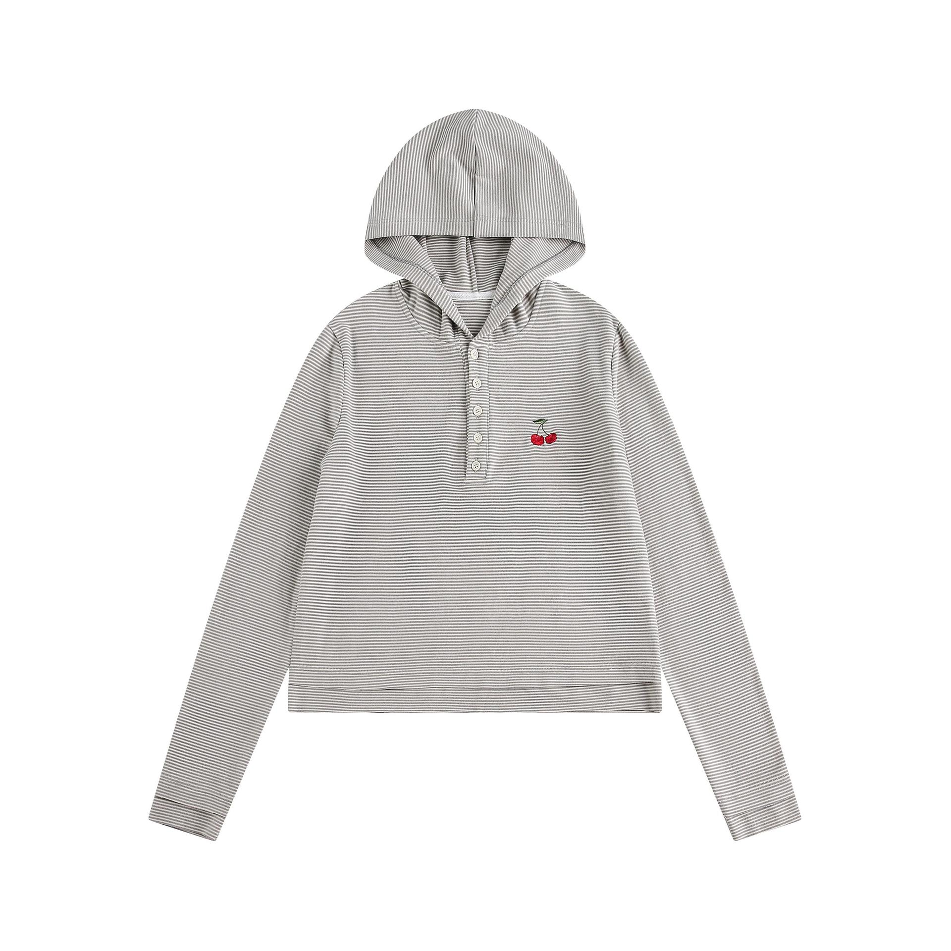 Retro Banded Fruit Applique Long Sleeve Hoodie
