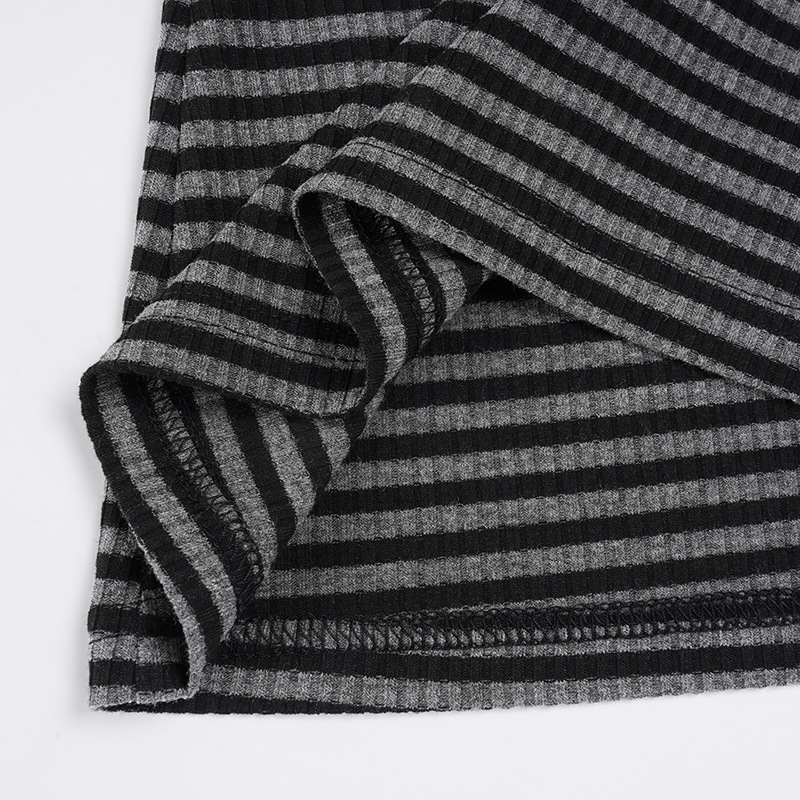 Simple Fashion Striped Color Block Round Neck Basic Long Sleeve Slim Fit Versatile Slimming Casual Short Top