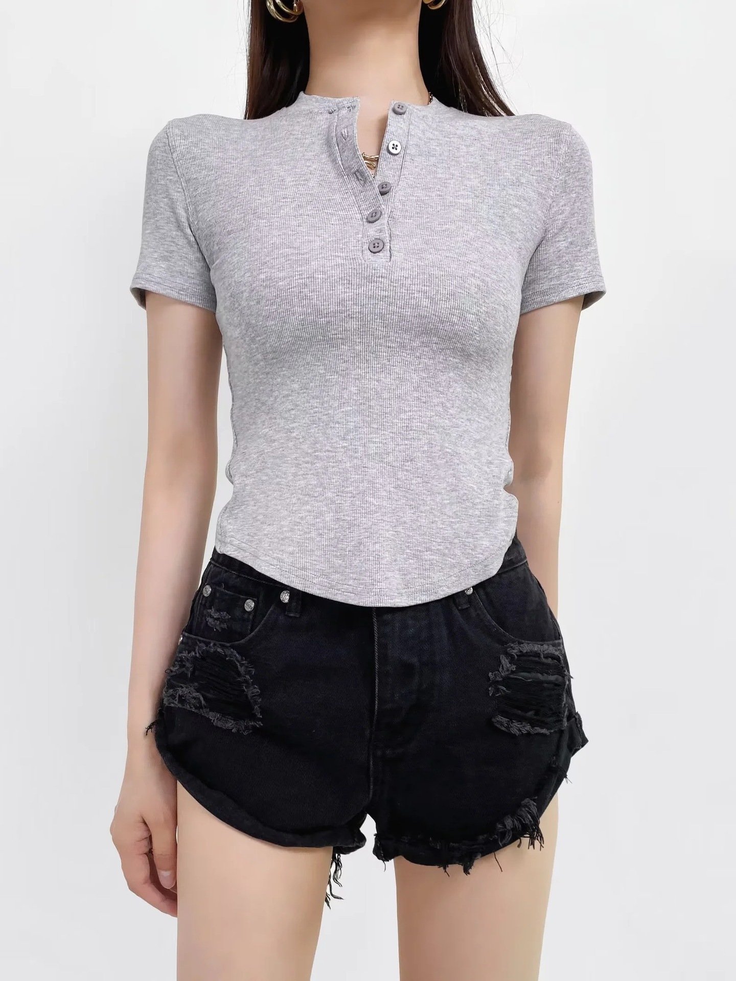 Ladies Plain Fitted Crew Neck Tee