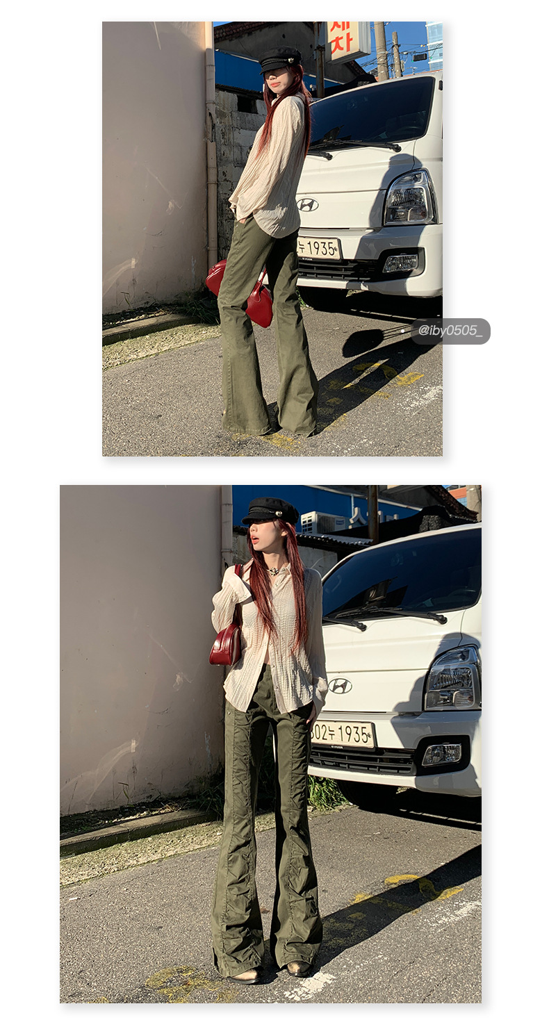 Women's Pants Spicy Girl Flare Casual Trousers Low Waist Slim Floor-Length Pants