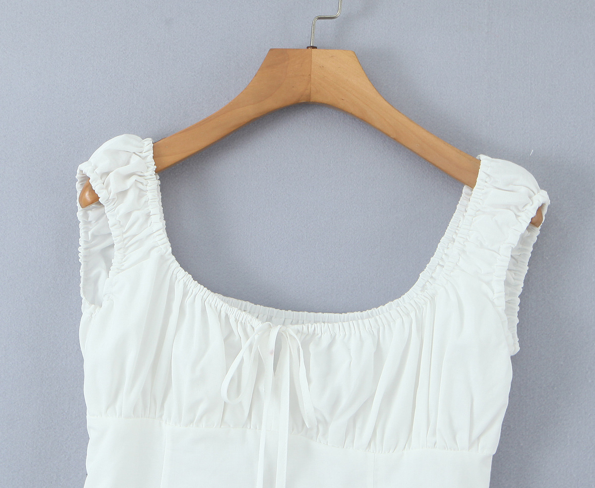 Square collar lace patchwork sleeveless short dress