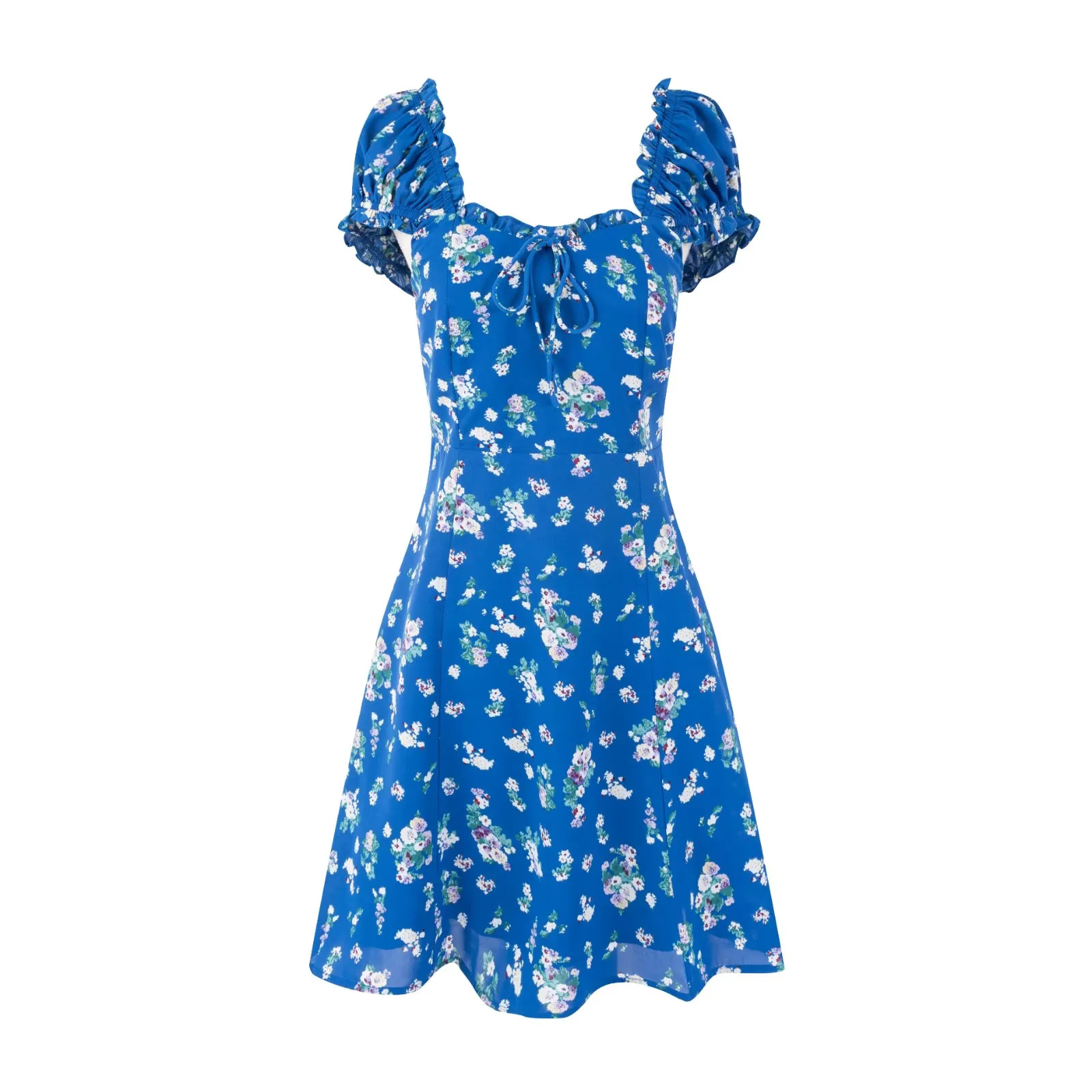 Flower Print Puff A-Line Empire Mini Dress