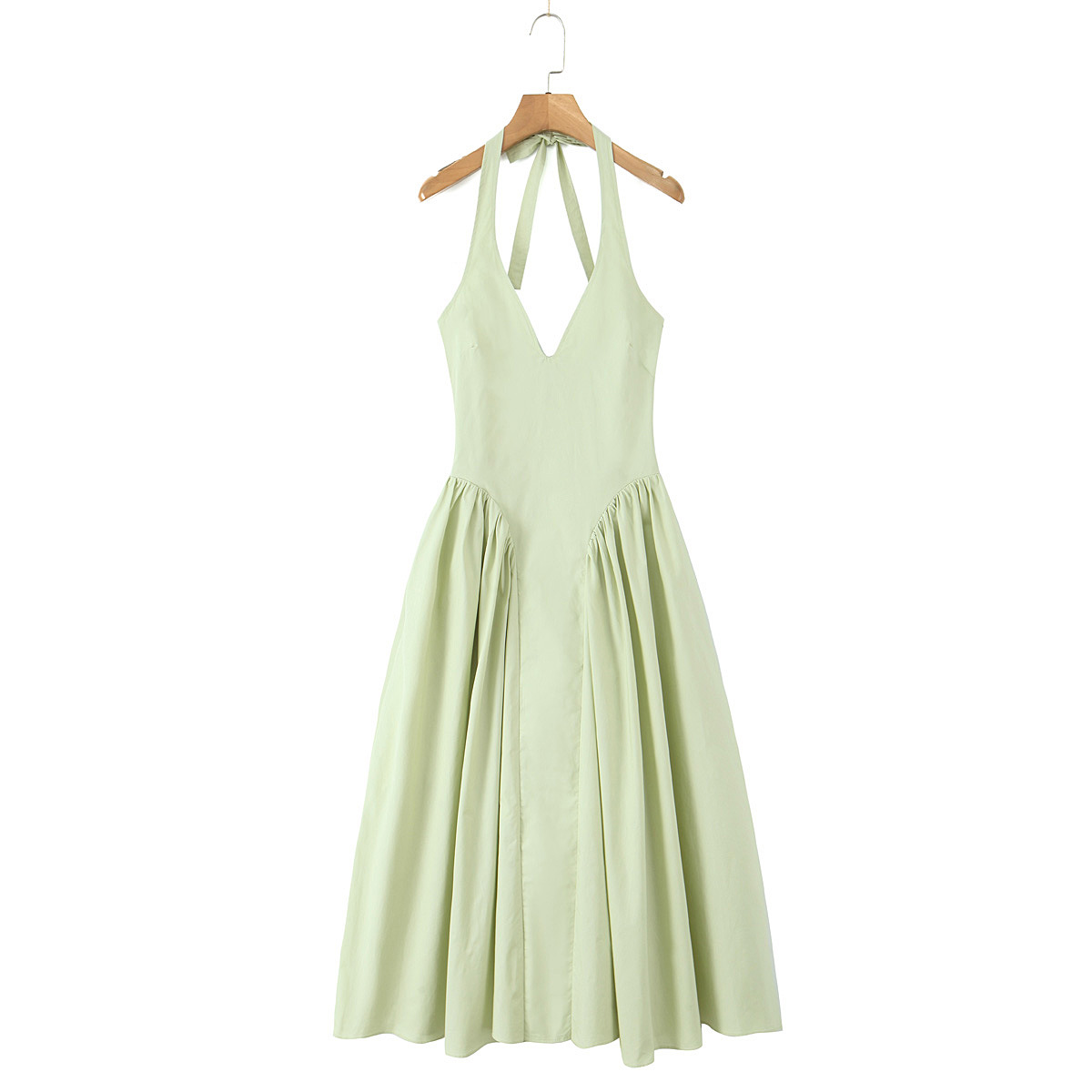 Sleeveless Strap-Neck Cotton Solid Fresh Flared Mid-Rise Dress