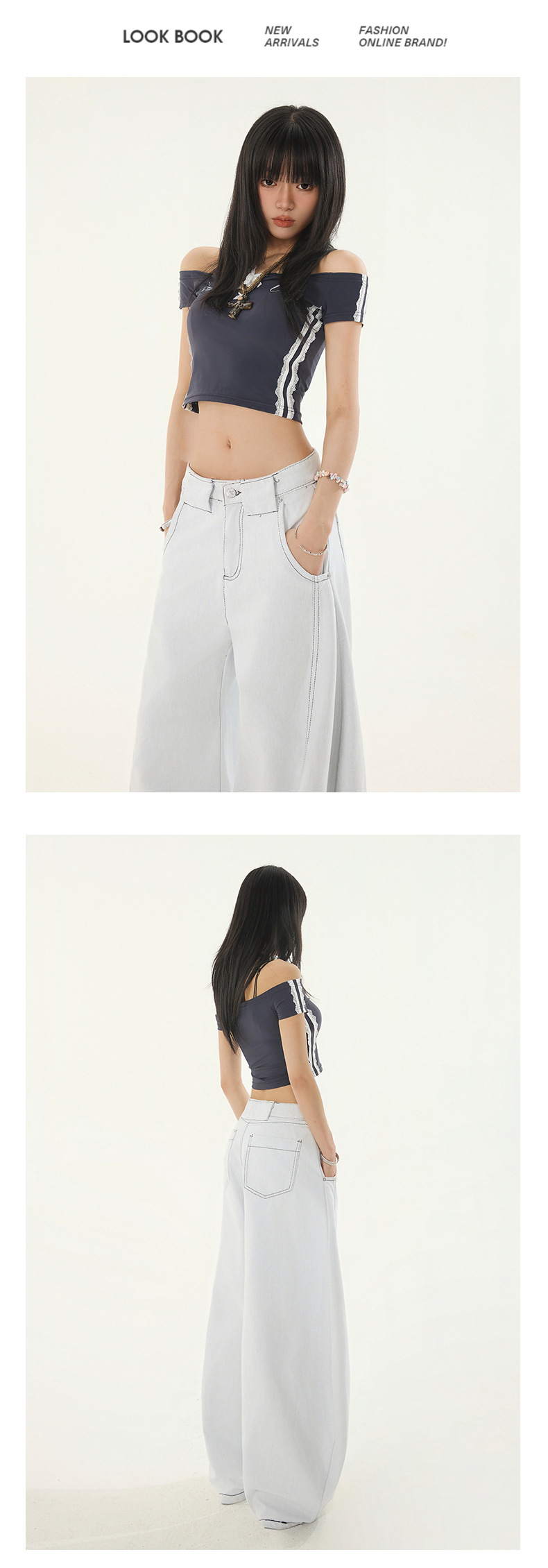 Low-Waist Knife-Edge White Jeans for Women Summer New Loose Straight High Street Wide Leg Pants
