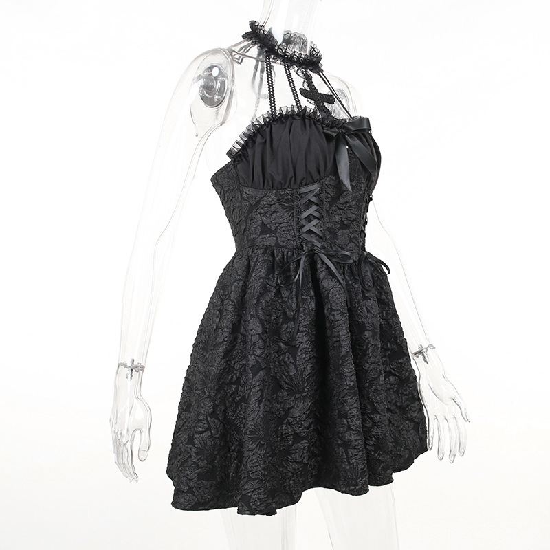 Ladies V-Neck Sleeveless Plain Woven Flared Streetwear Dress