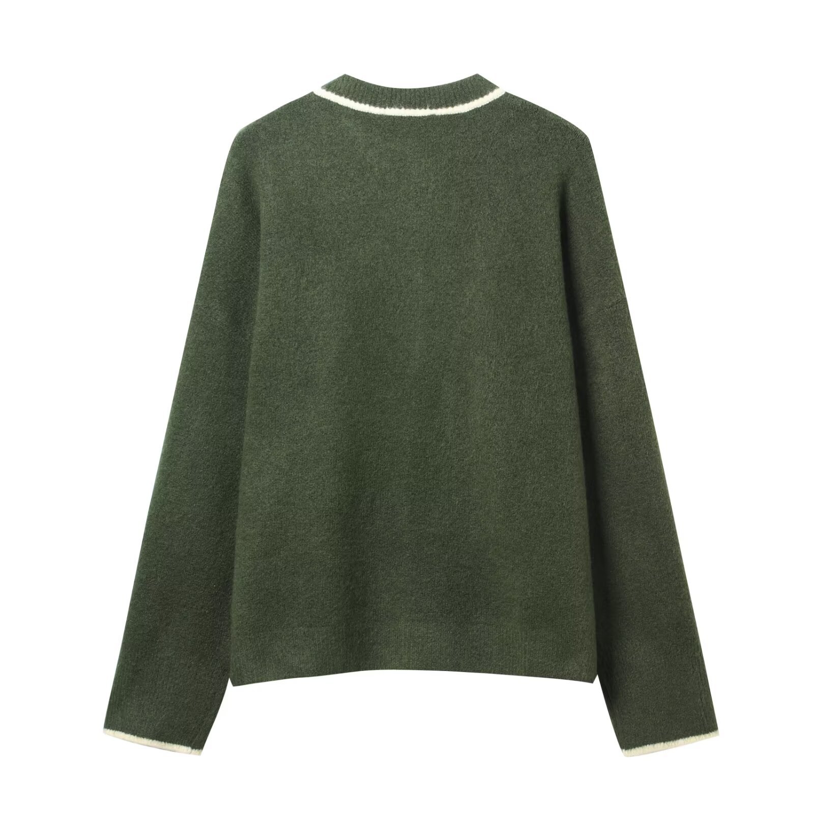 Ladies Long Sleeve Piped Button Through Sweater