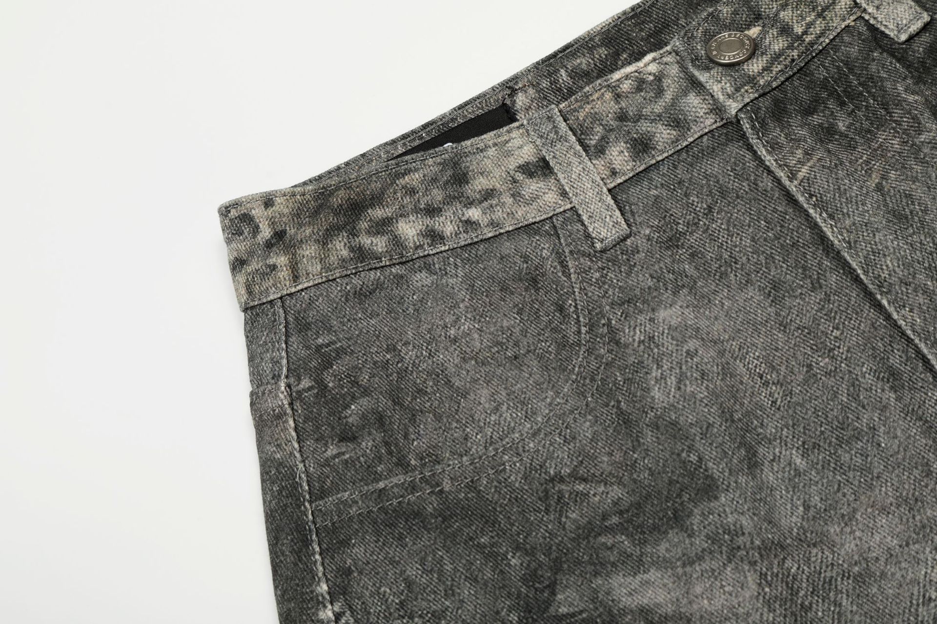 Washed Blue Vintage Distressed High-End Design Men's Loose Knife-Shape Jeans