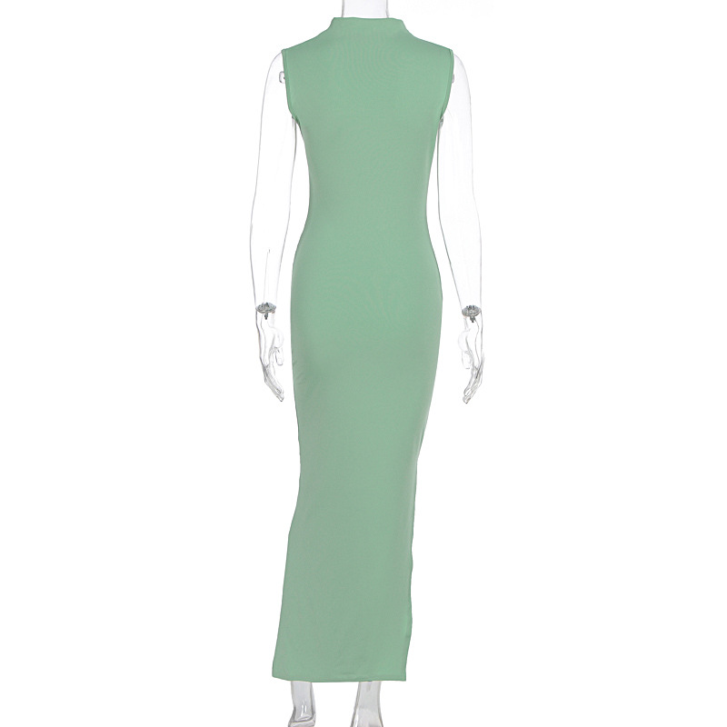 Mock Neck Side Split Bodycon Maxi Dress